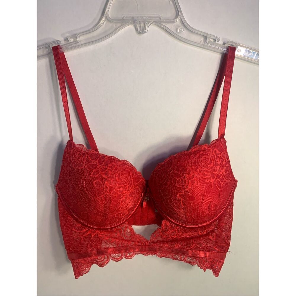 DAISY FUENTES BRA PUSH UP UNDERWIRE SEXY RED LACE CORSET ADJ STRAPS SZ 36B